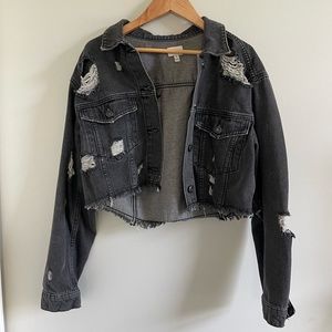 Grey Denim Cropped Jacket